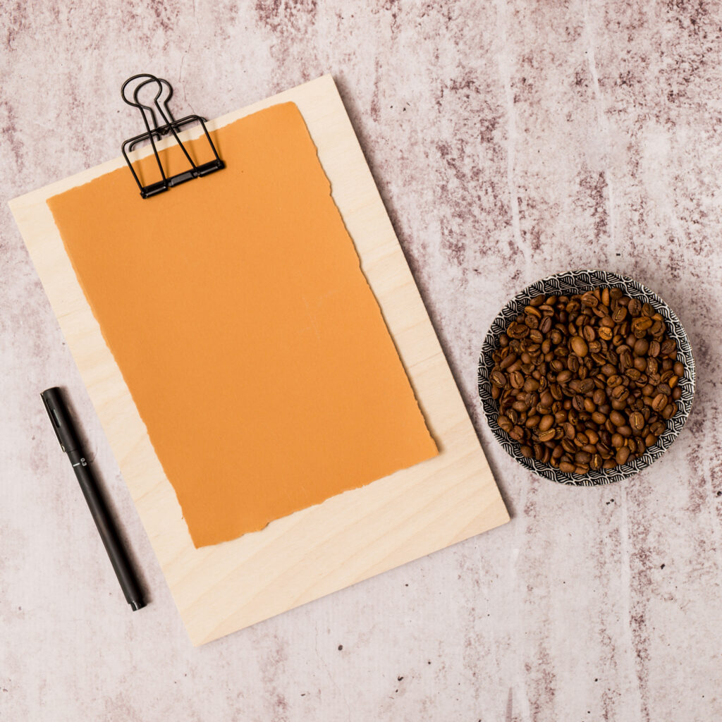 coffee-beans-pen-clipboard