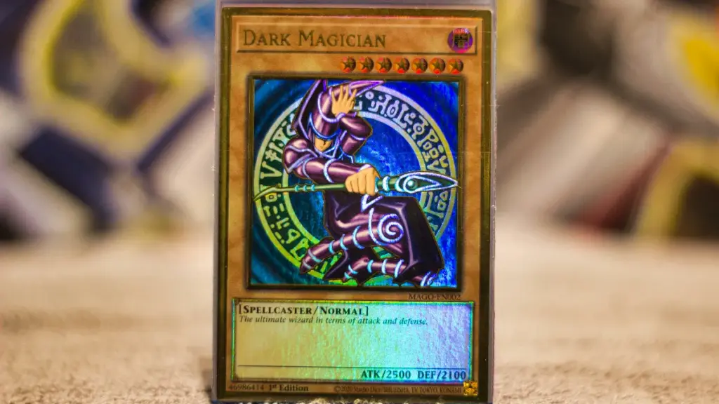 a trading card on the table