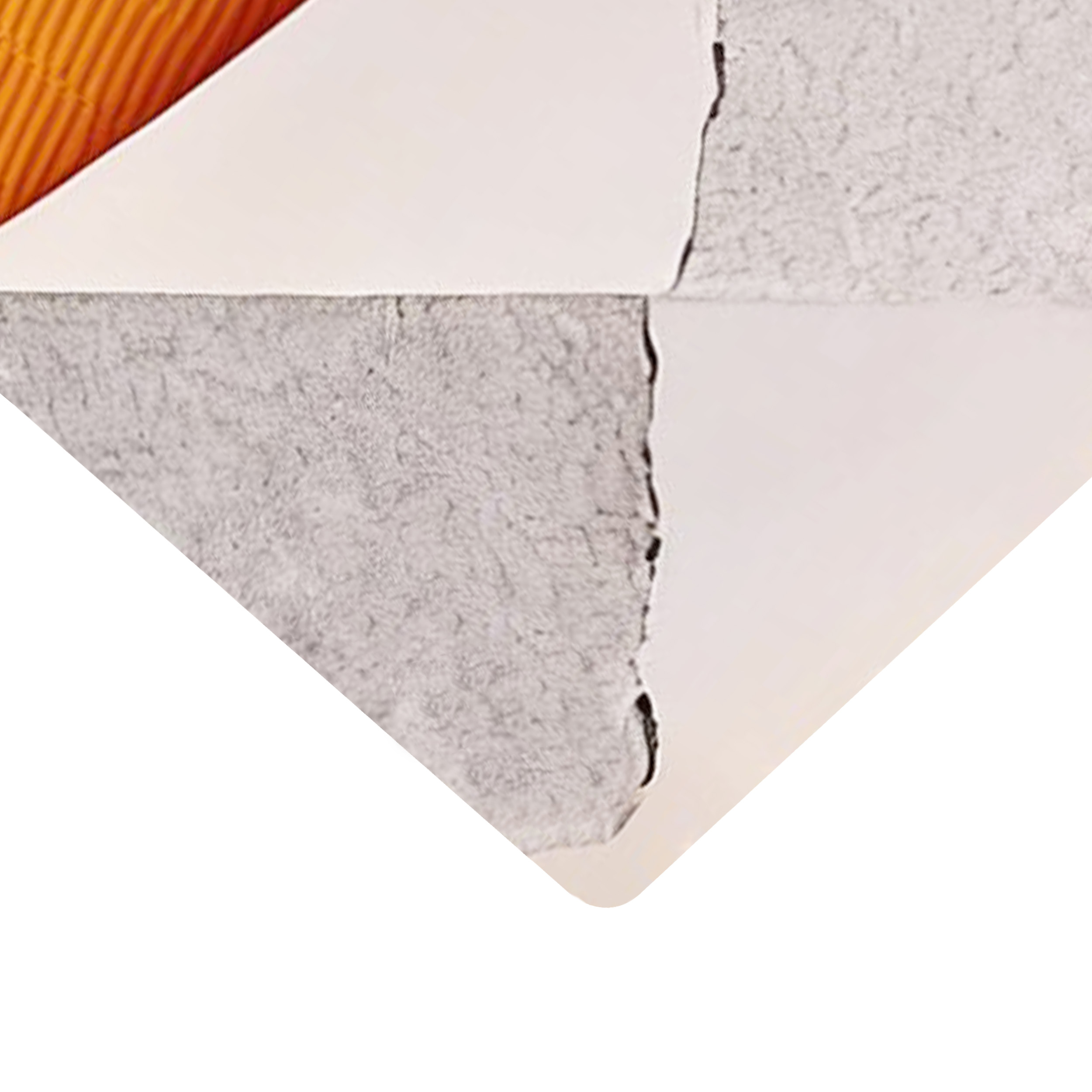 Close-up of torn card corners showing a dark core layer between two white coated faces