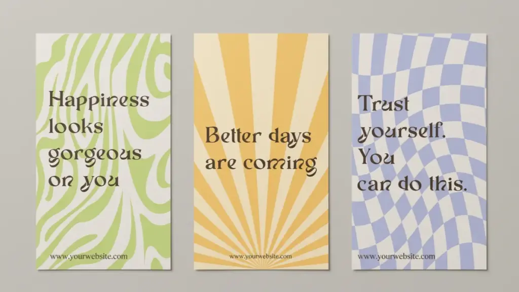 Three motivational affirmation cards with abstract pastel patterns