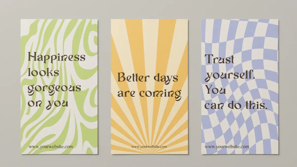 Three motivational affirmation cards with abstract pastel patterns