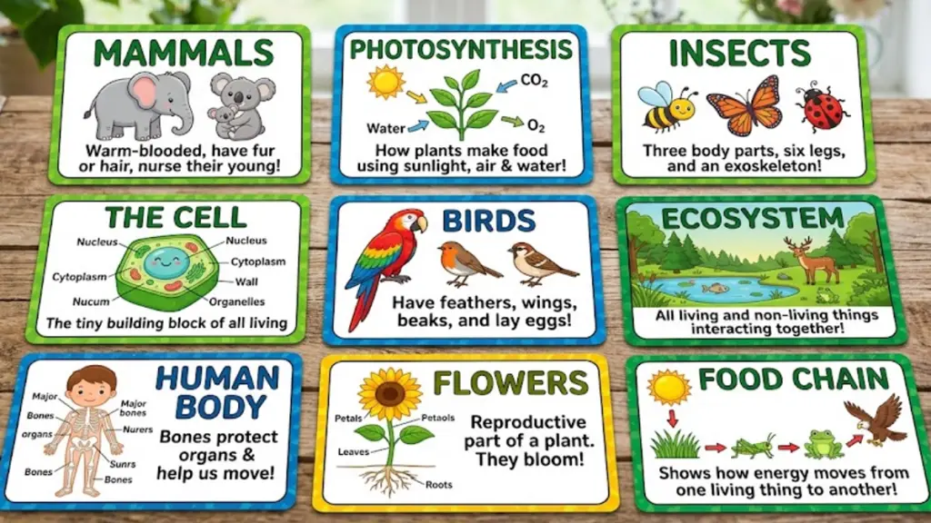 children learning science flashcard